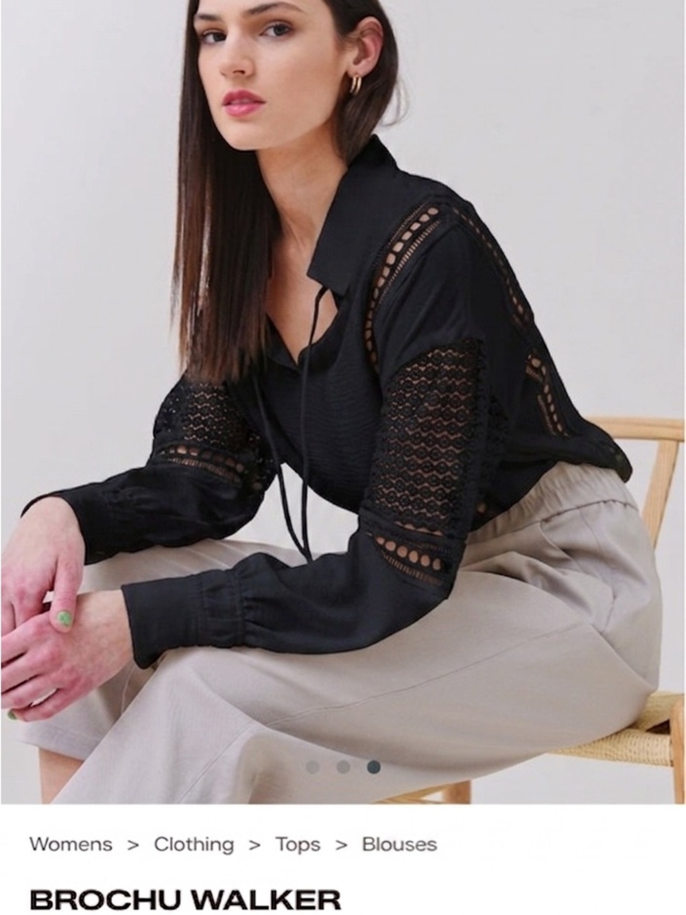 Brochu Walker Kaia Black Crochet Lace-Panel Blouse